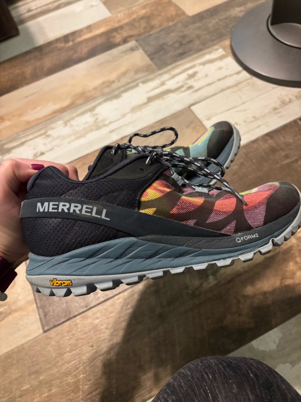 Merrell Women's Athletic Trail Shoes in Black with Multicolor Pattern